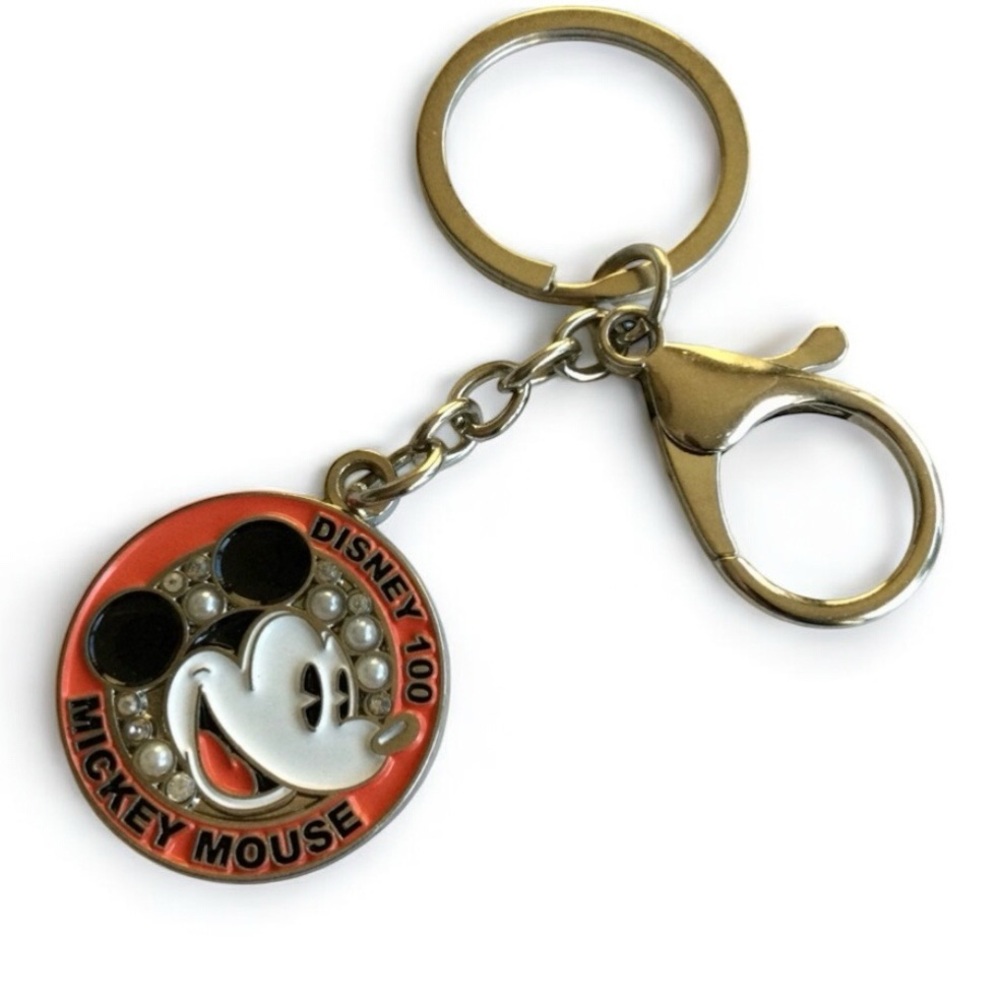 DISNEY 100 Mickey Mouse Collectible Pearl & Rhinestone Keychain Bag Charm - NWOT - Picture 7 of 12